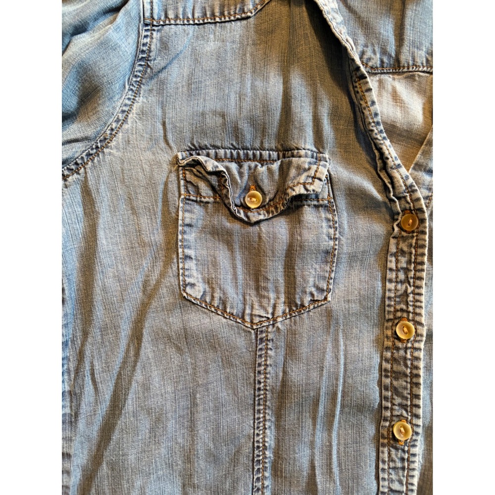 Cloth & Stone Womens Blue Tencel Lyocell Chambray Roll Tab Button Down Shirt M - Picture 6 of 10